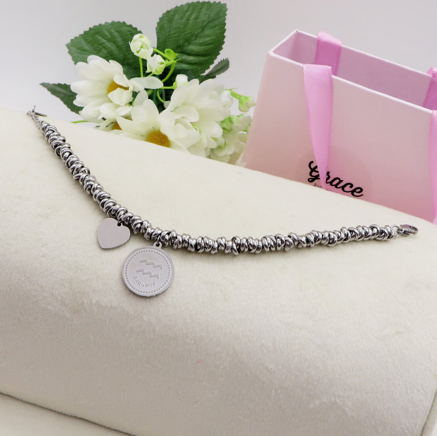 NODINI ZODIAC ~ Bracciale in ACCIAIO INOSSIDABILE con segno zodiaco e cuore