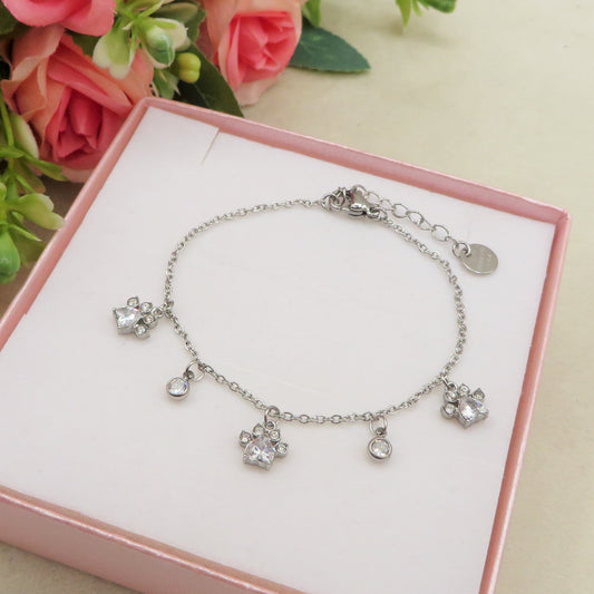 NORI - ACCIAIO INOSSIDABILE - Bracciale con pendenti ZAMPA - ZAMPE + PUNTI LUCE in cubic zirconia