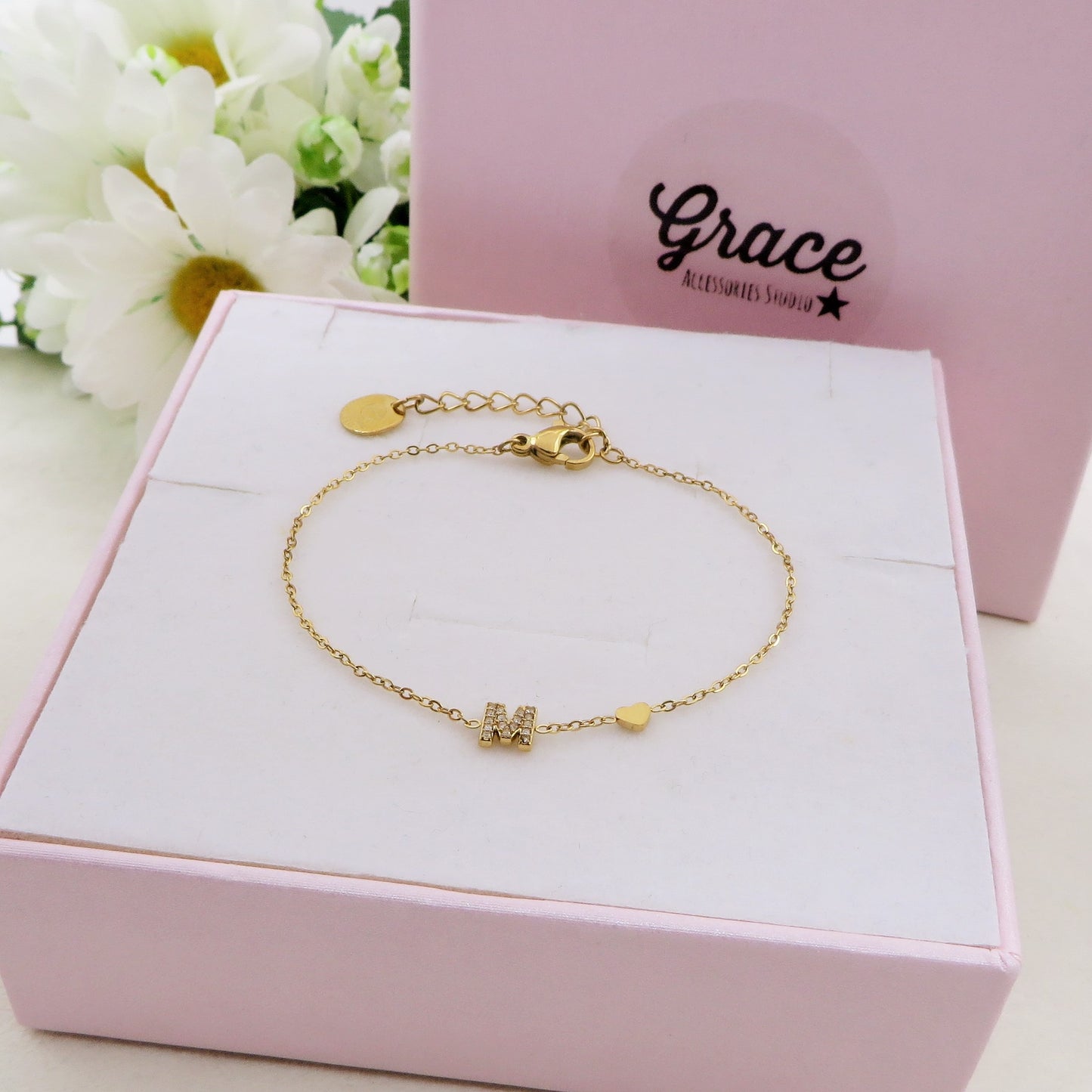 Bracciale MINI INIZIALE zirconata in ACCIAIO INOSSIDABILE 21 iniziali