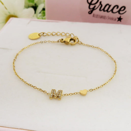 Bracciale MINI INIZIALE zirconata in ACCIAIO INOSSIDABILE 21 iniziali