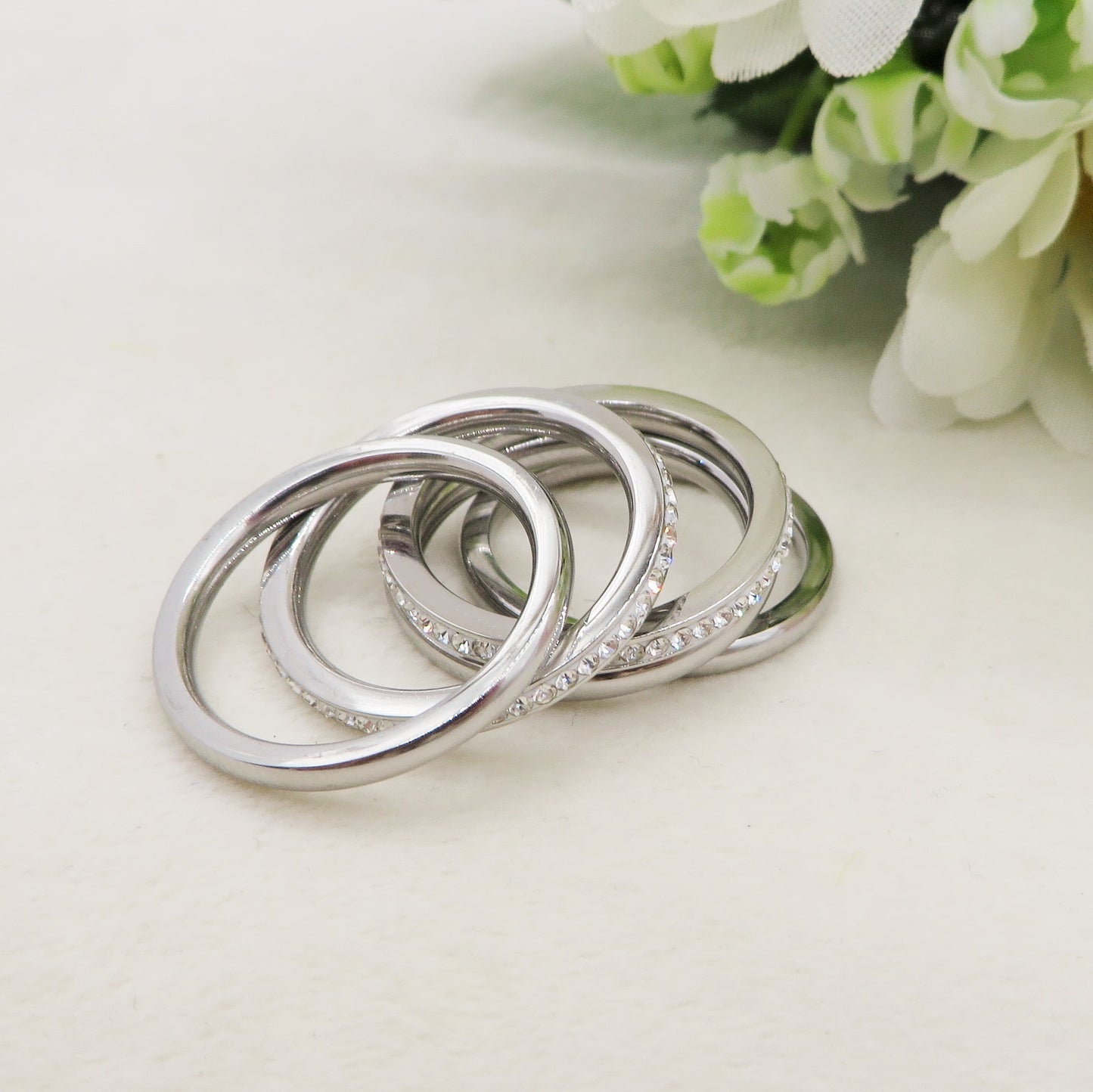 NOEMI - SET 5 FEDINE CON Zirconi ~ ACCIAIO INOSSIDABILE ~