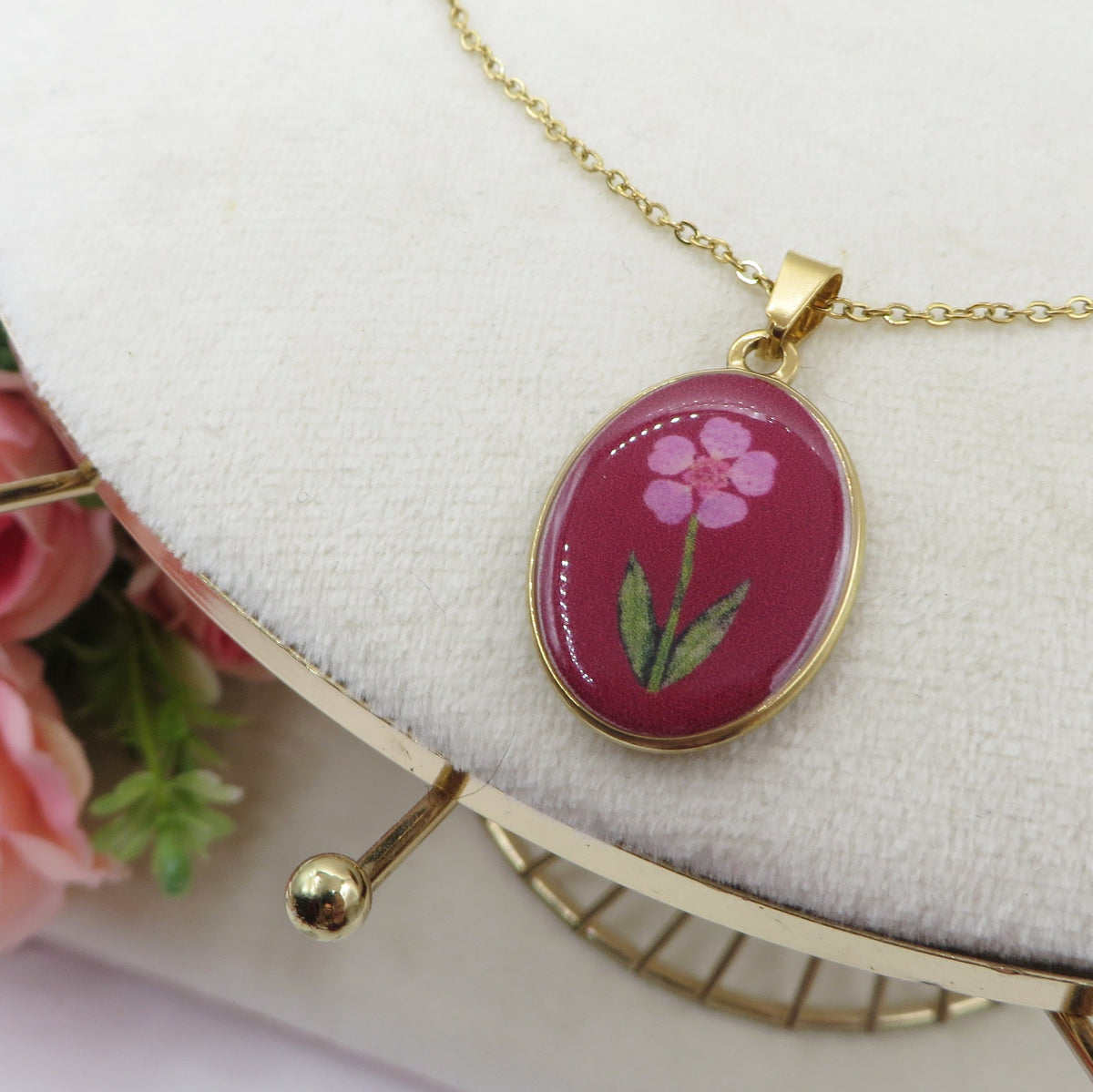 LILOU Collana Pendente con fiore effetto vintage - ACCIAIO INOSSIDABILE