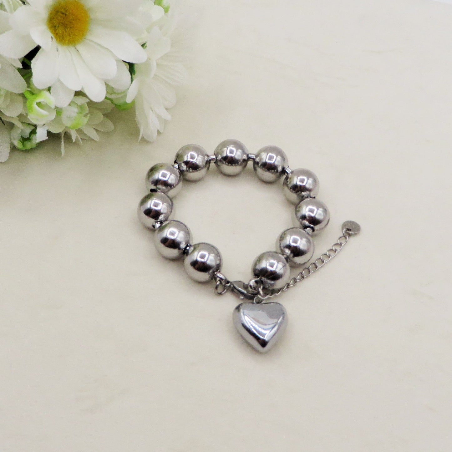 JOSIE Heart chiama angeli Bracciale ~ Bracciale in ACCIAIO INOSSIDABILE con cuore bombè