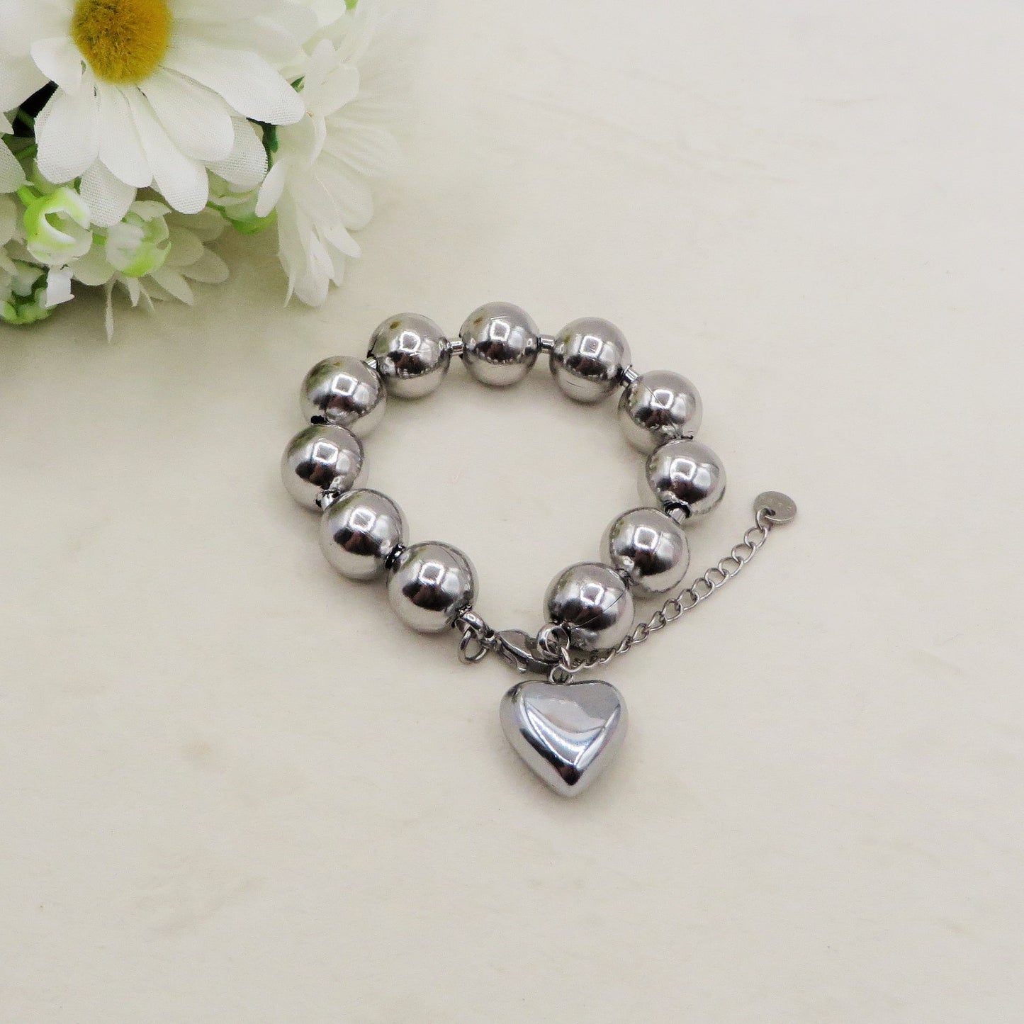 JOSIE Heart chiama angeli Bracciale ~ Bracciale in ACCIAIO INOSSIDABILE con cuore bombè