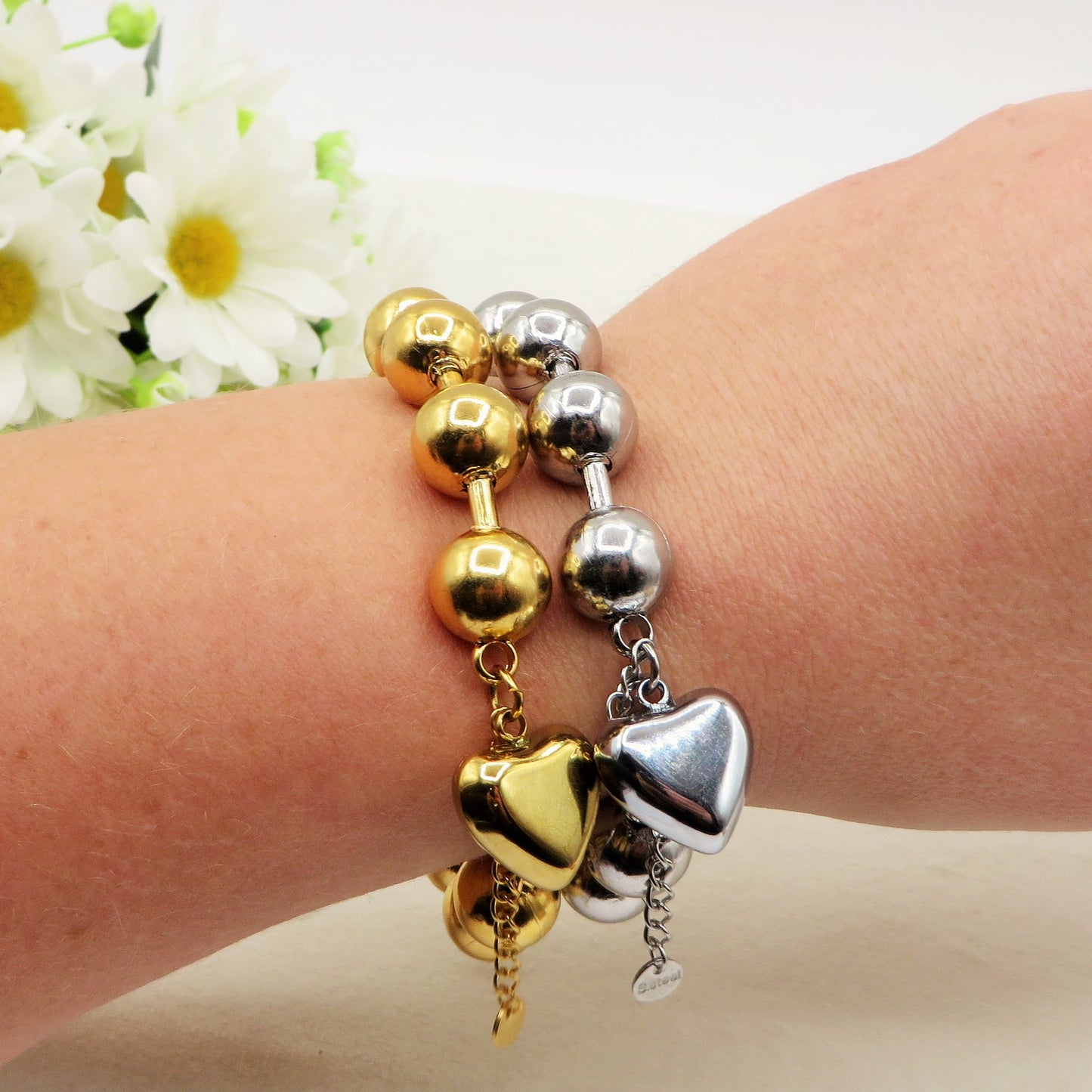 JOSIE Heart chiama angeli Bracciale ~ Bracciale in ACCIAIO INOSSIDABILE con cuore bombè
