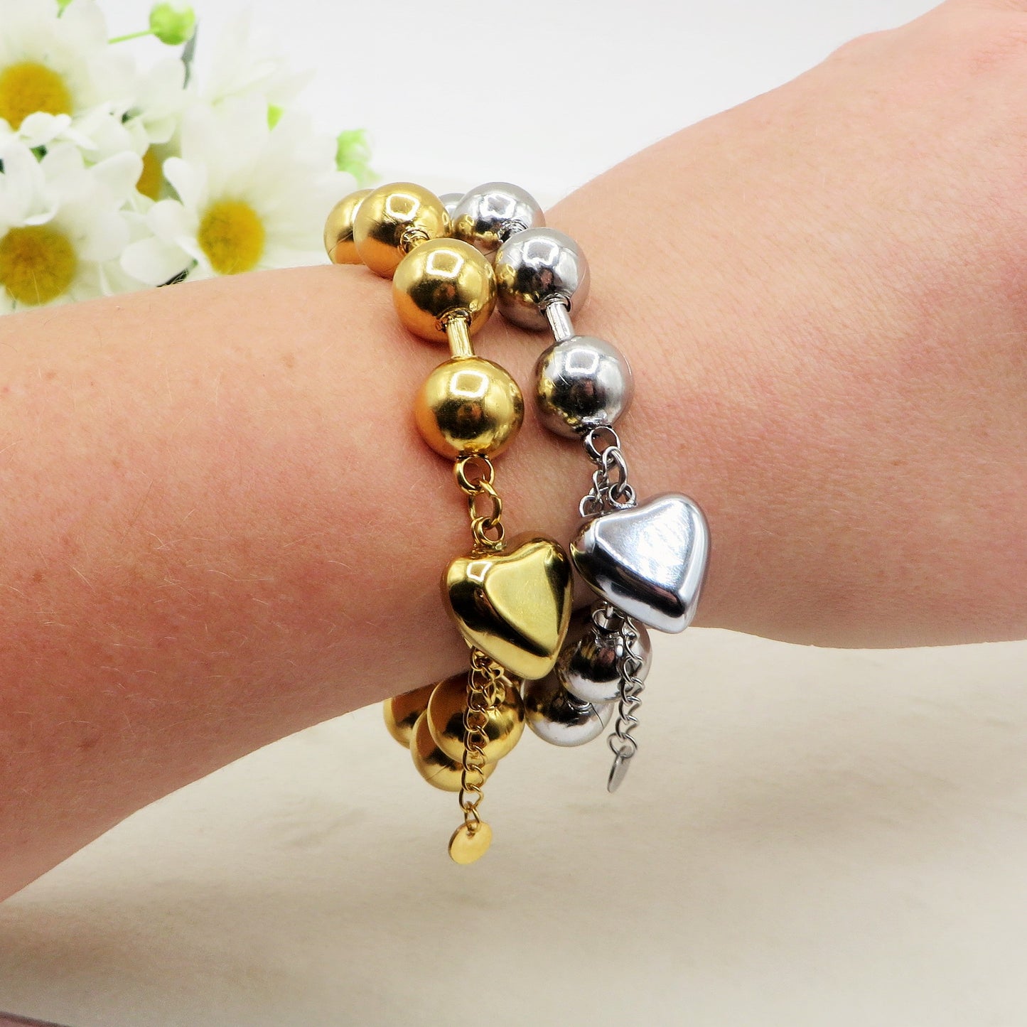 JOSIE Heart chiama angeli Bracciale ~ Bracciale in ACCIAIO INOSSIDABILE con cuore bombè