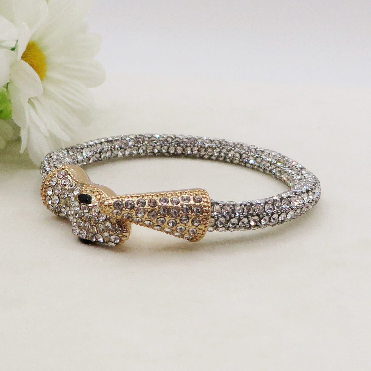 KAA BIG HEAD~Bracciale snodato a serpente con cubic zirconia