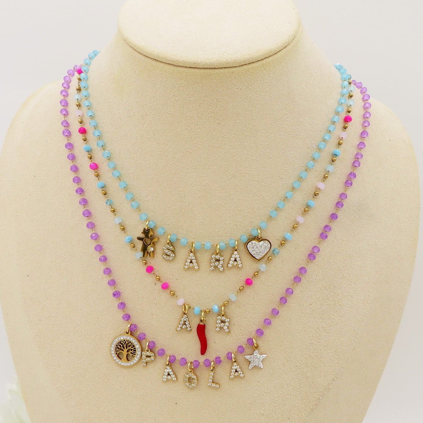 ROSARY NAME - Collana perle cristallo a rosario Con Nome personalizzabile in Acciaio Inox