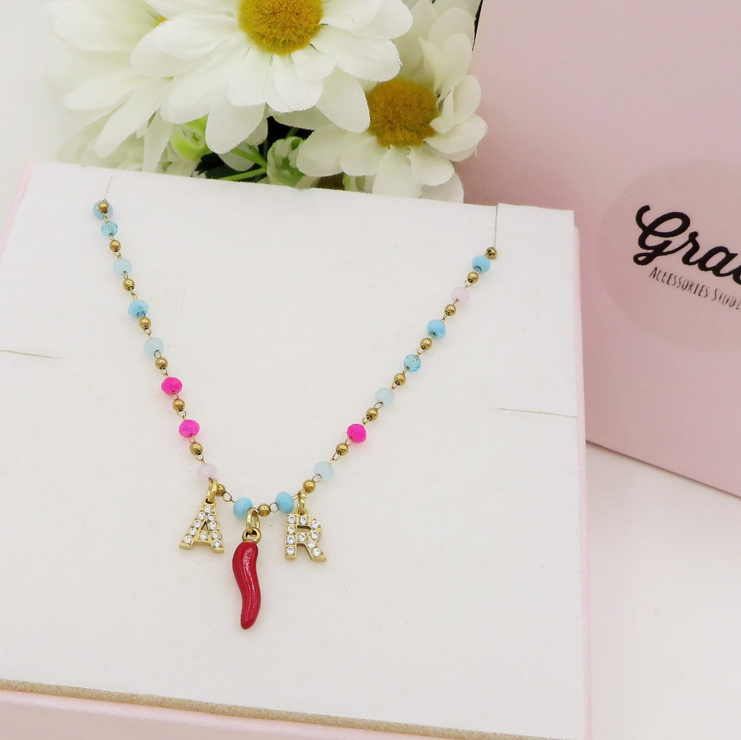 ROSARY NAME - Collana perle cristallo a rosario Con Nome personalizzabile in Acciaio Inox