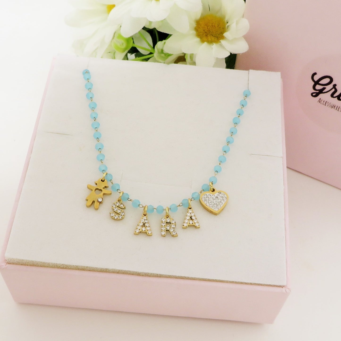 ROSARY NAME - Collana perle cristallo a rosario Con Nome personalizzabile in Acciaio Inox
