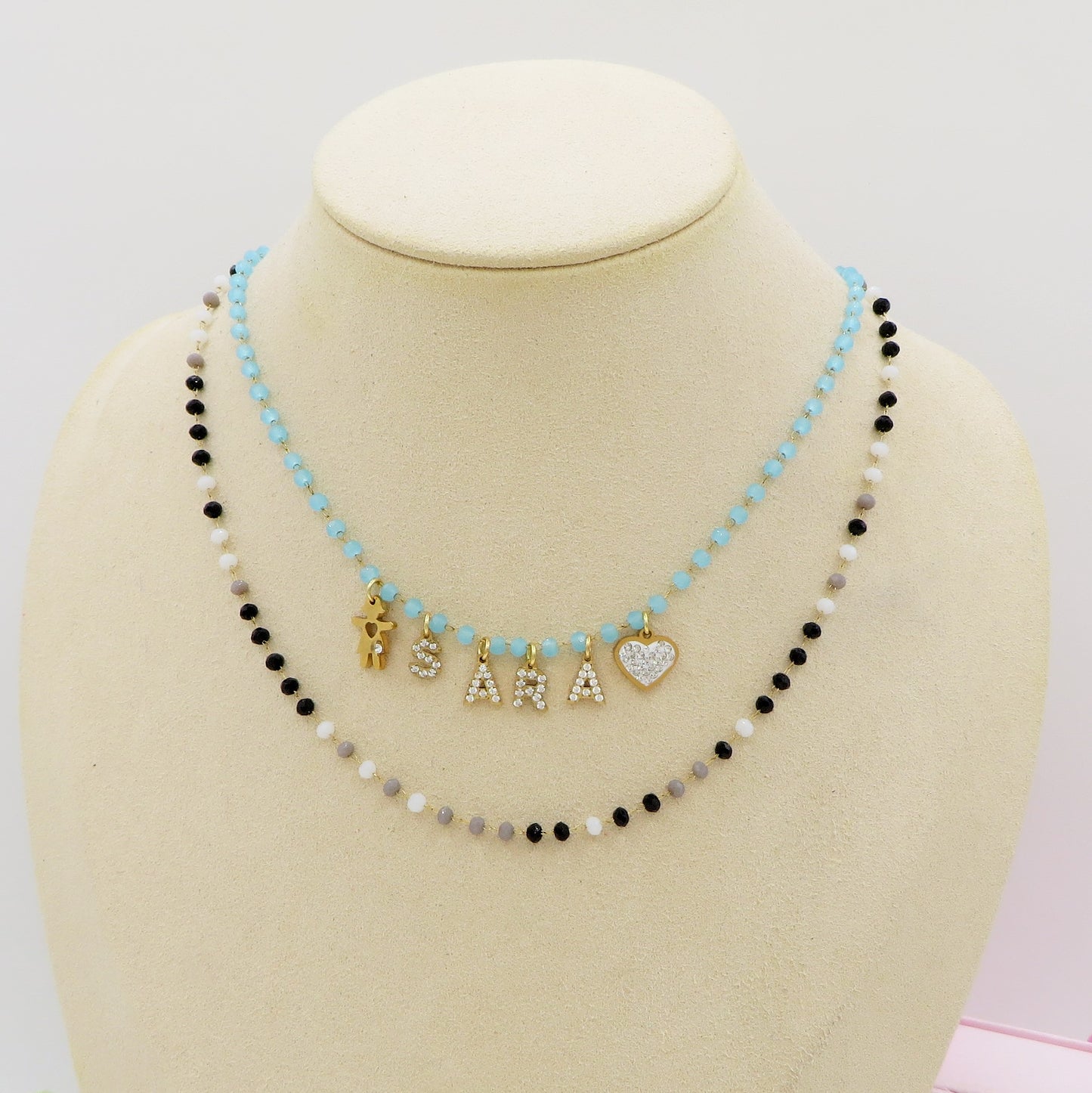 ROSARY NAME - Collana perle cristallo a rosario Con Nome personalizzabile in Acciaio Inox