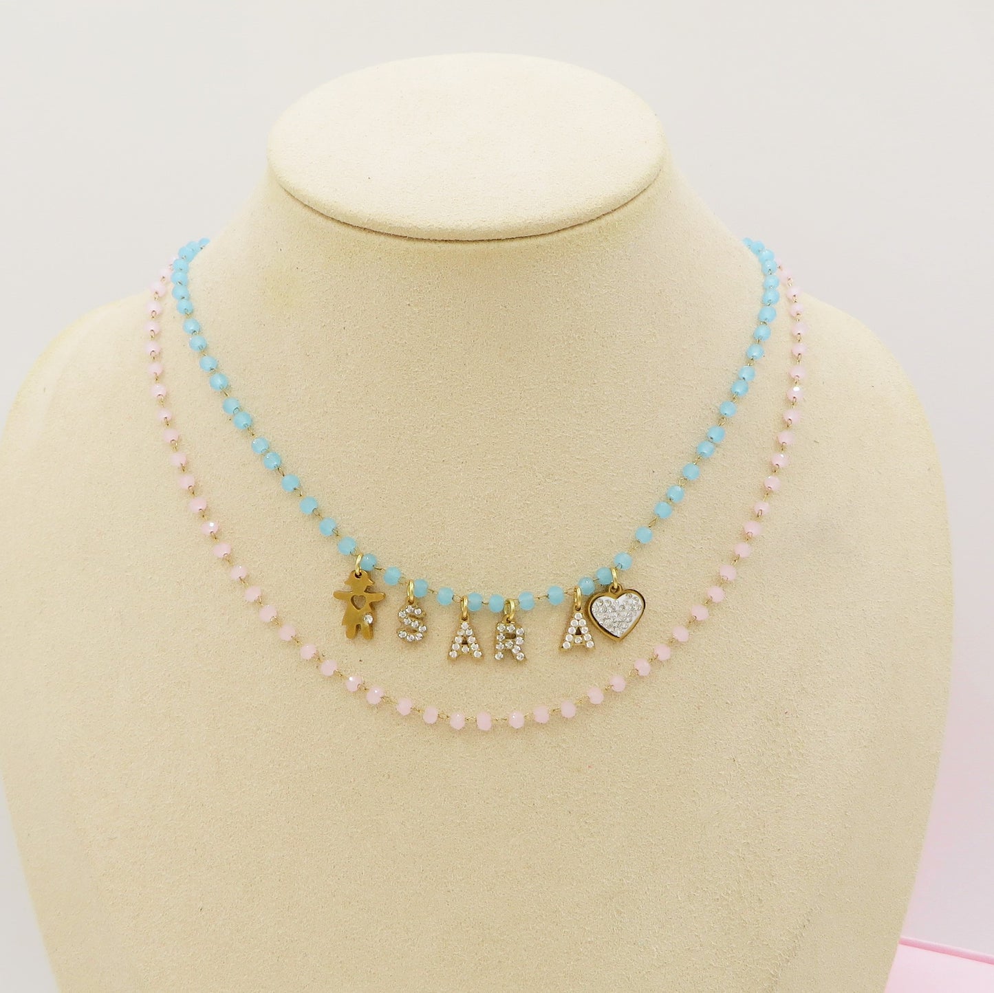 ROSARY NAME - Collana perle cristallo a rosario Con Nome personalizzabile in Acciaio Inox