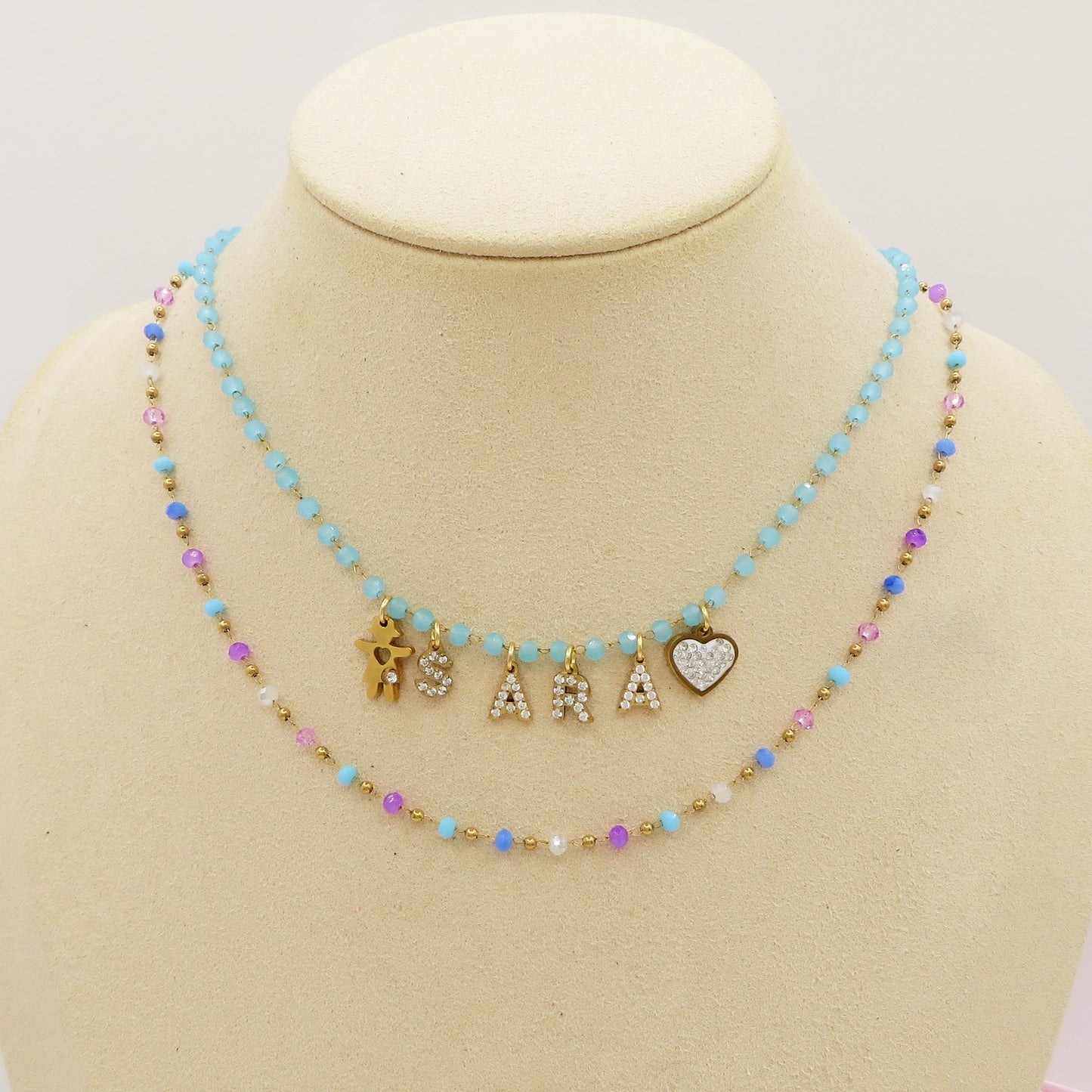 ROSARY NAME - Collana perle cristallo a rosario Con Nome personalizzabile in Acciaio Inox
