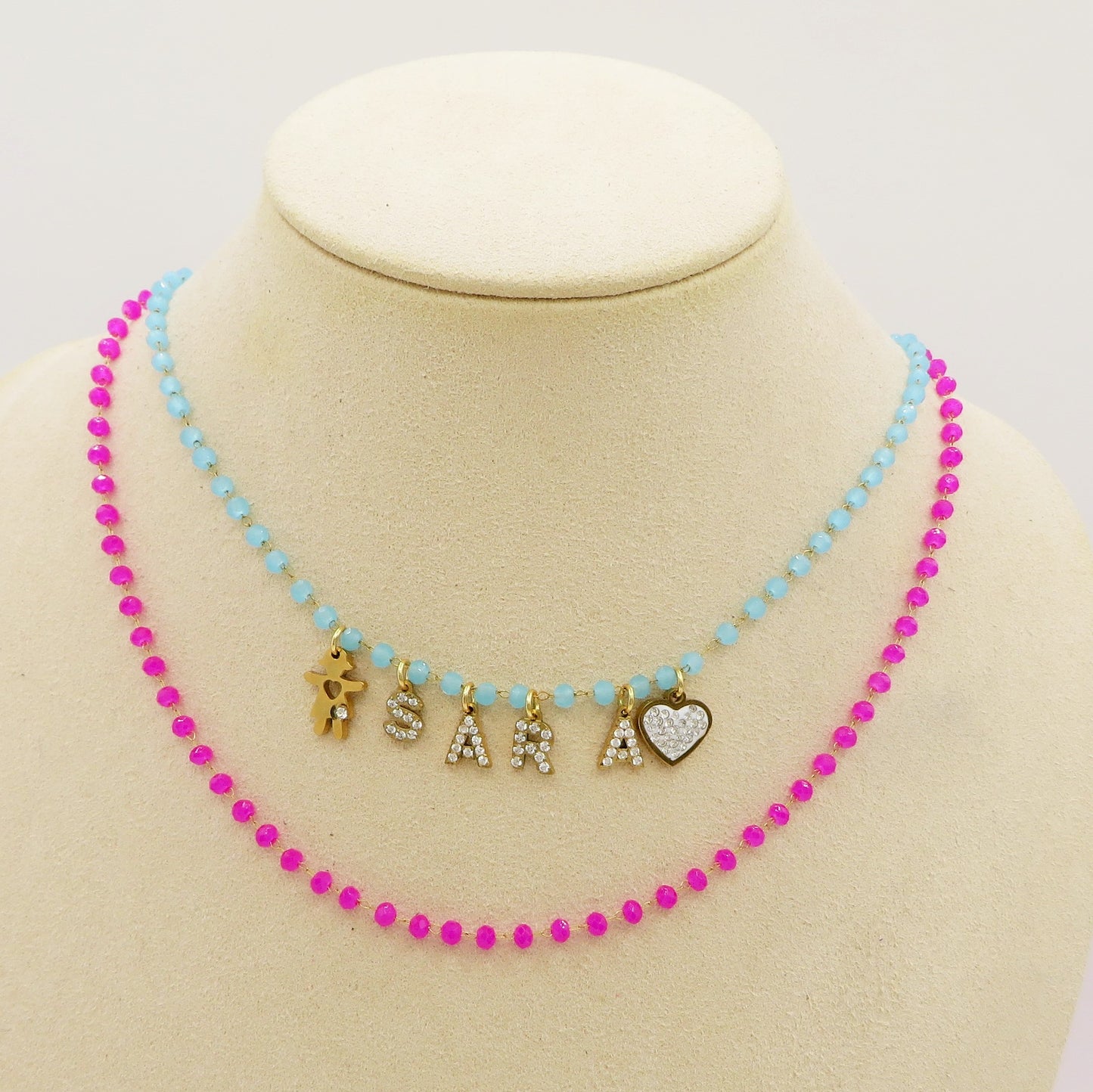 ROSARY NAME - Collana perle cristallo a rosario Con Nome personalizzabile in Acciaio Inox