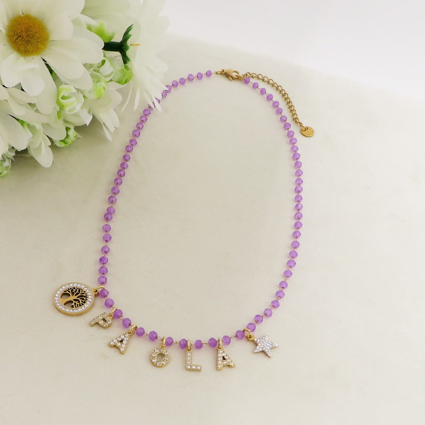 ROSARY NAME - Collana perle cristallo a rosario Con Nome personalizzabile in Acciaio Inox