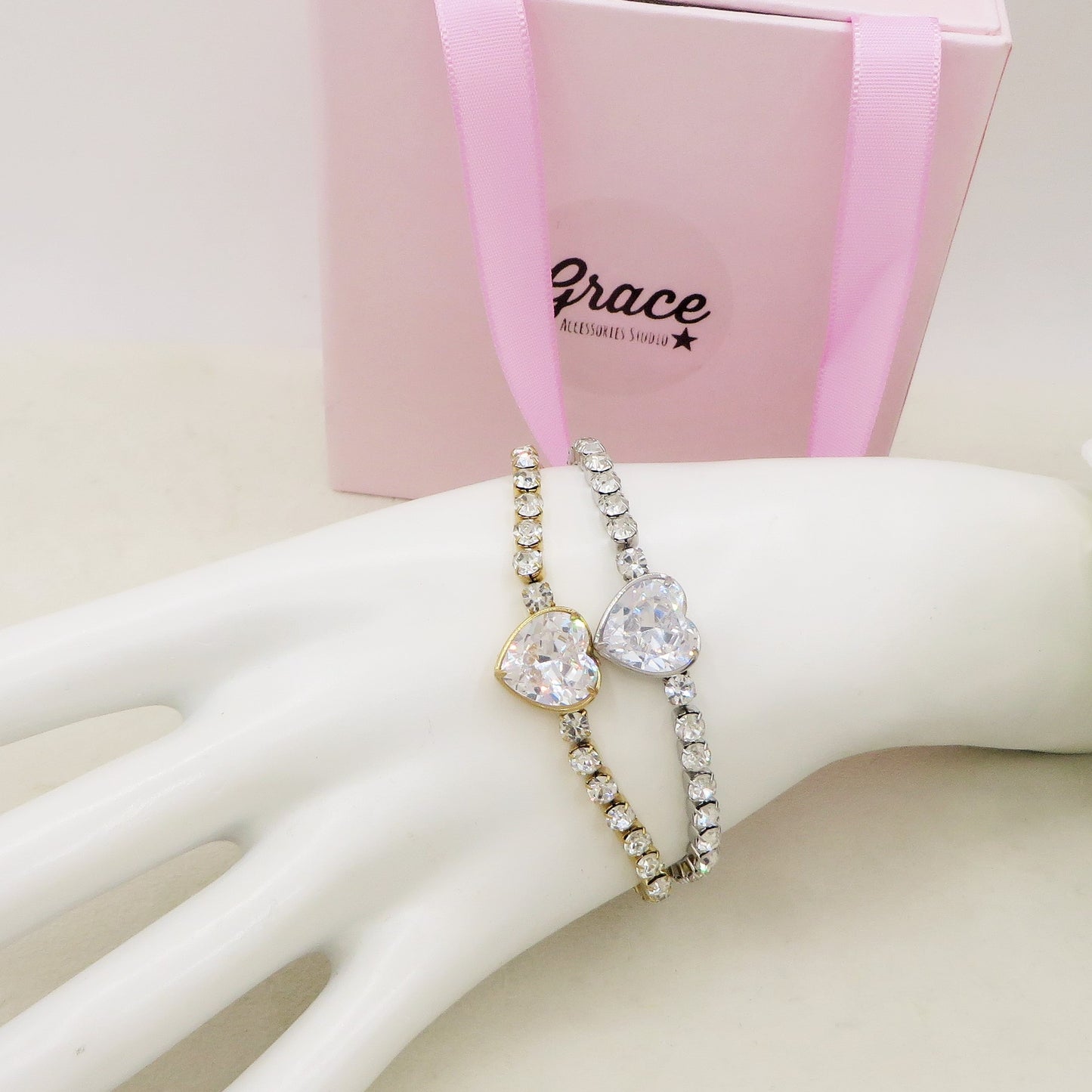 AURORA XL ~ ACCIAIO INOSSIDABILE - Bracciale tennis in cubic zirconia con cuore centrale