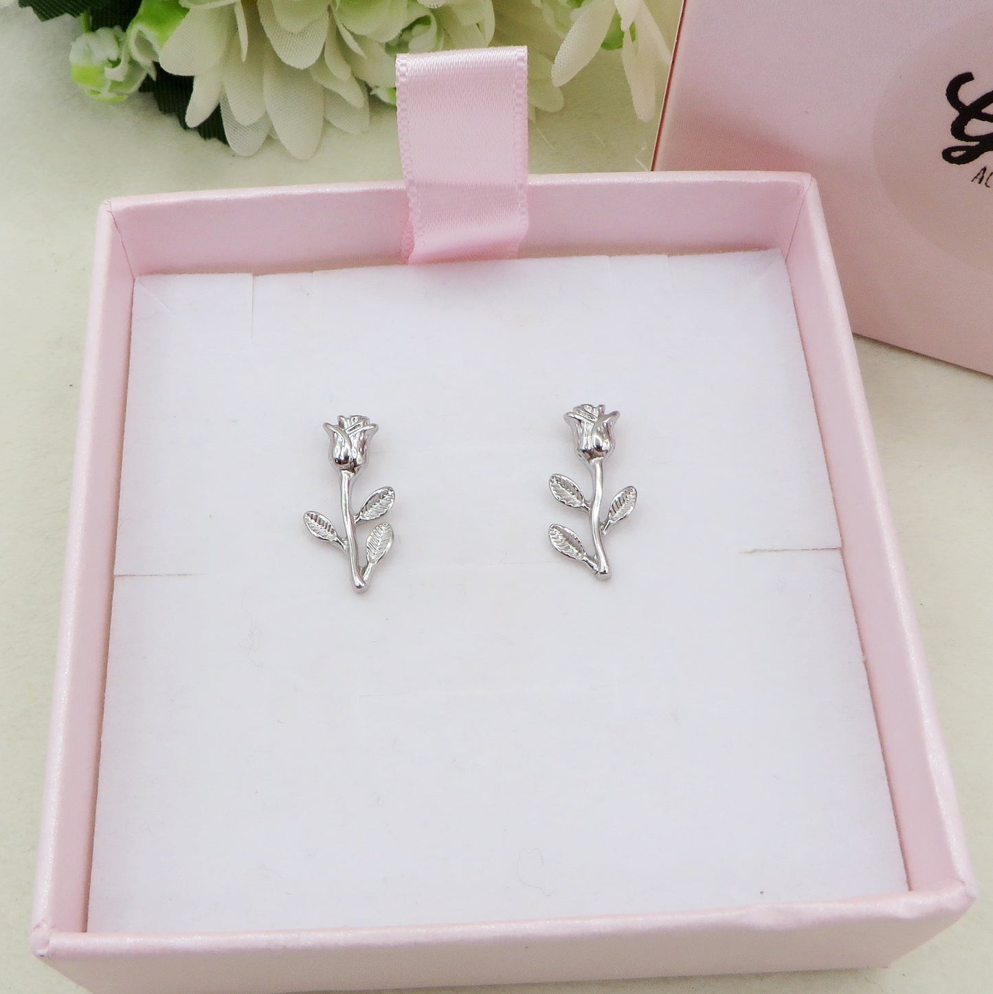 LA BELLE ~ Paio orecchini ROSA a lobo pendenti in ACCIAIO inossidabile