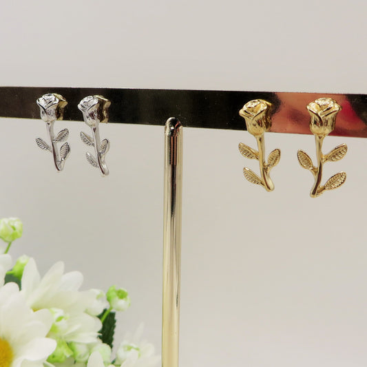 LA BELLE ~ Paio orecchini ROSA a lobo pendenti in ACCIAIO inossidabile