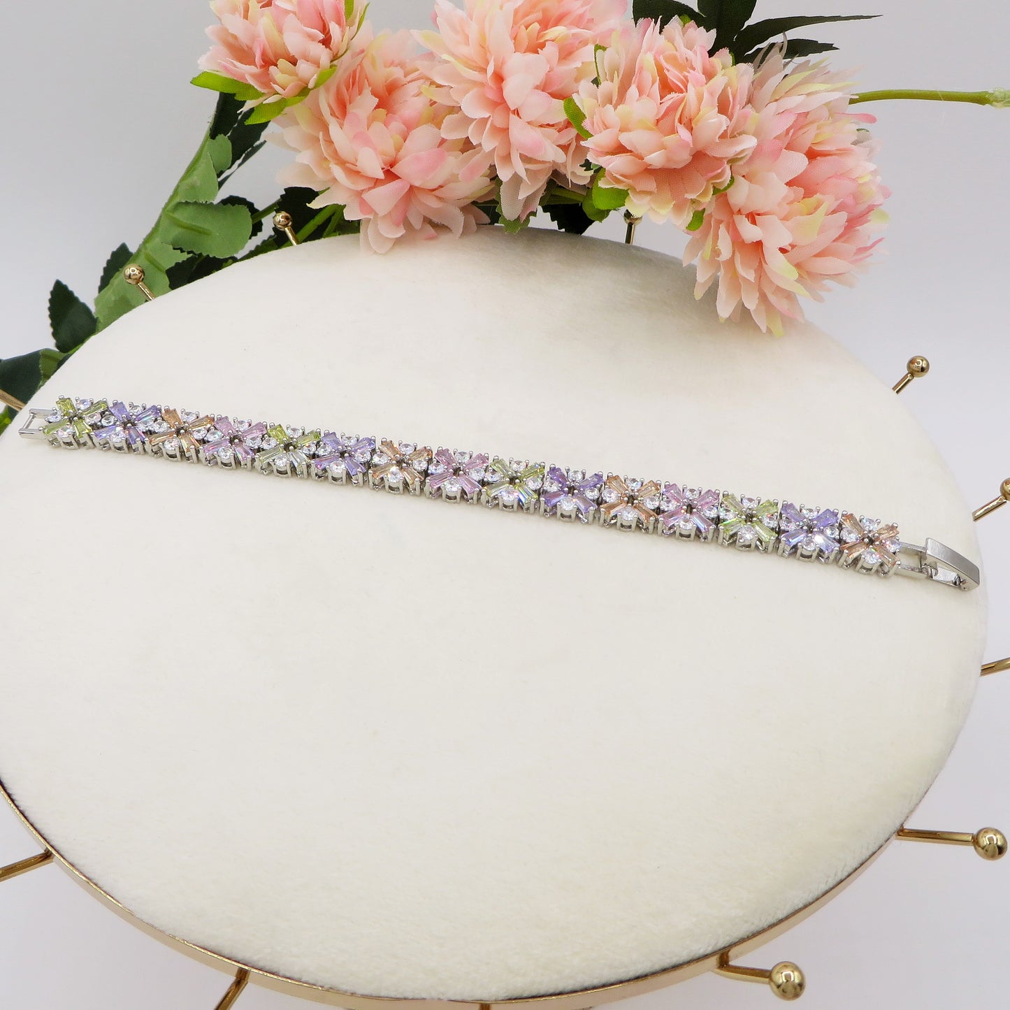 PEONY - bracciale tennis floreale con cubic zirconia RAINBOW