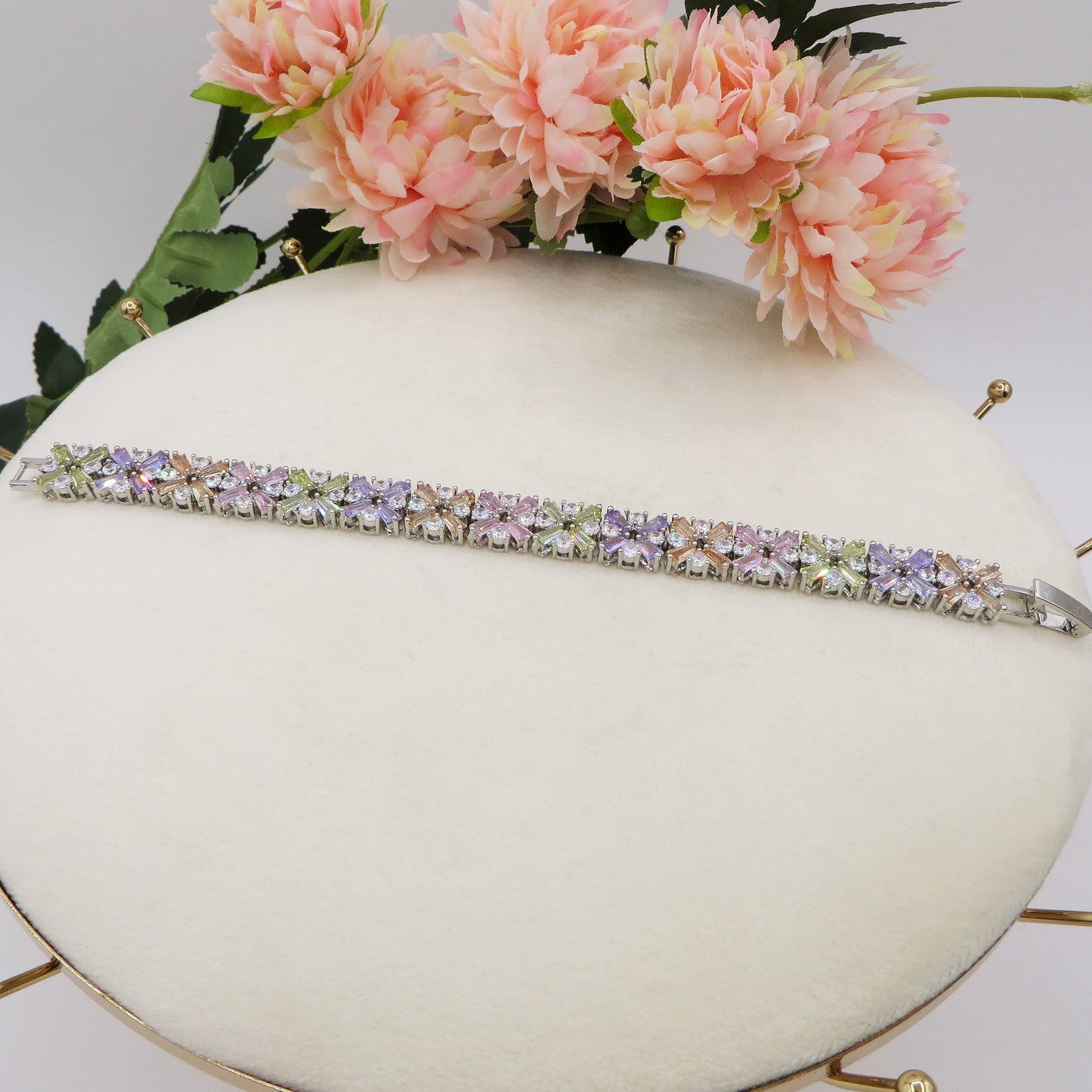 PEONY - bracciale tennis floreale con cubic zirconia RAINBOW