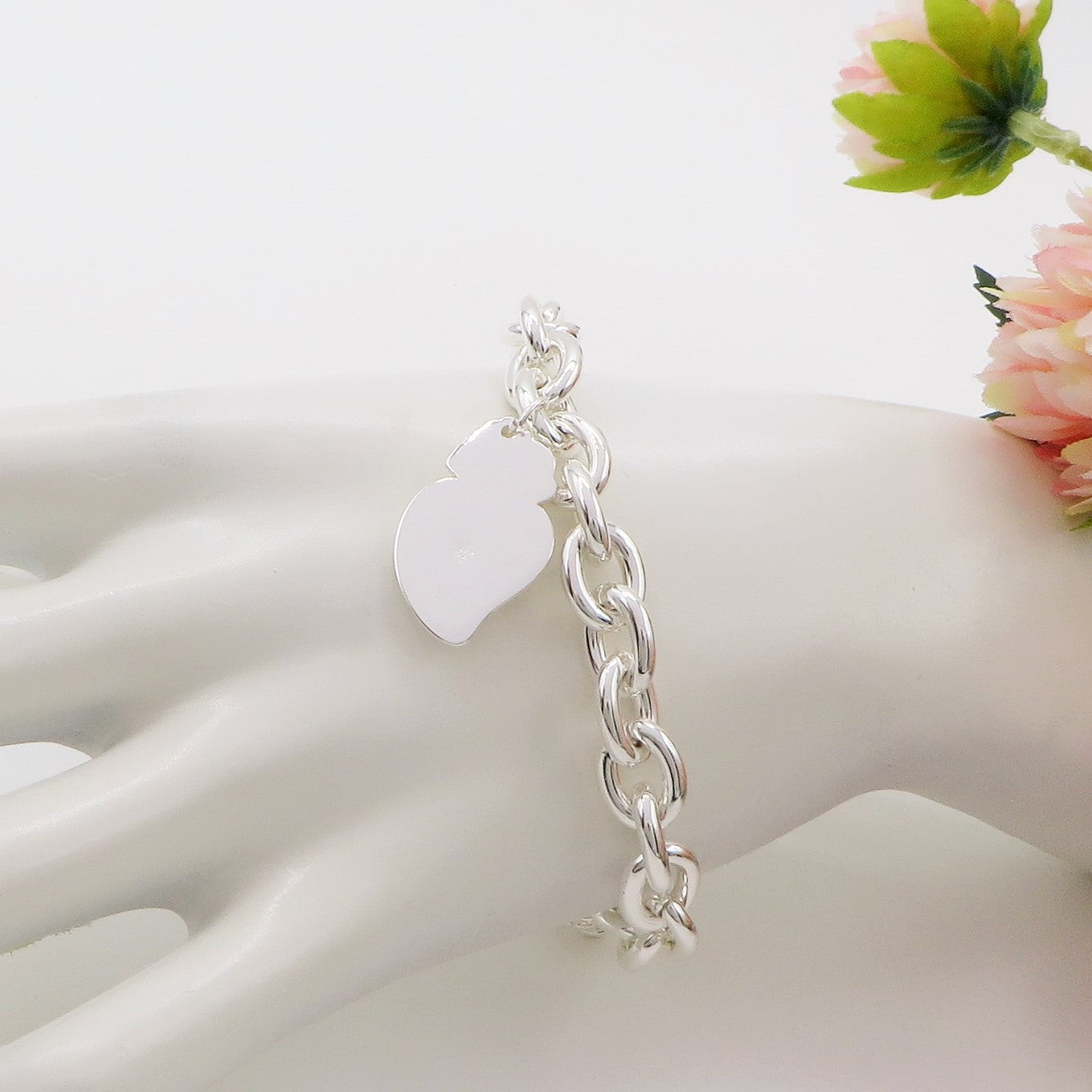 SACRED BIG HEART Bagnato Argento ~ ACCIAIO INOSSIDABILE Bracciale con pendente cuore
