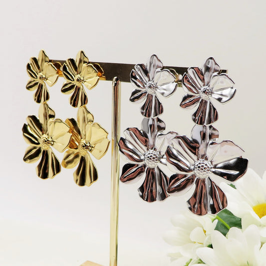 MAGNOLIA double - ACCIAIO INOSSIDABILE ~ Paio Orecchini maxi fiore