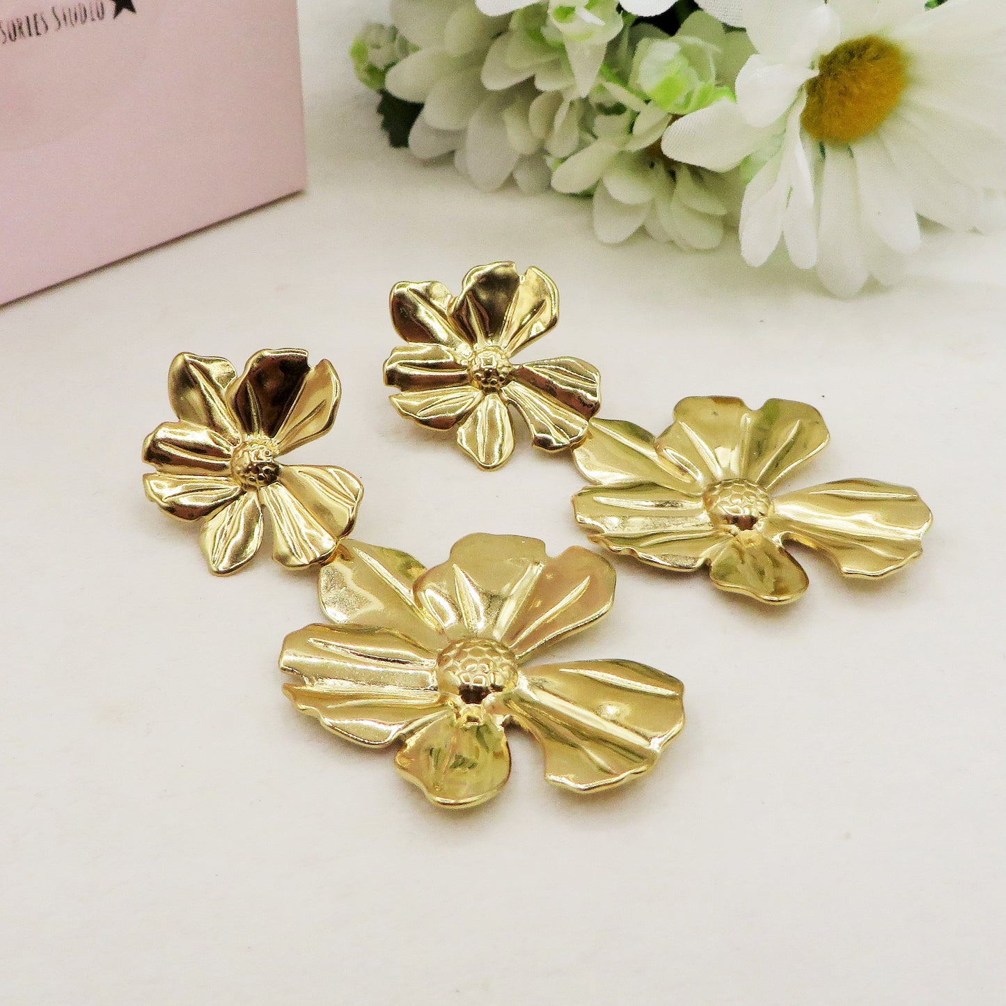 MAGNOLIA double - ACCIAIO INOSSIDABILE ~ Paio Orecchini maxi fiore