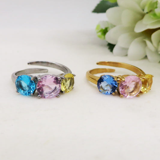 SPRING TRILOGY XL - Anello regolabile in ACCIAIO inossidabile con cubic zirconia