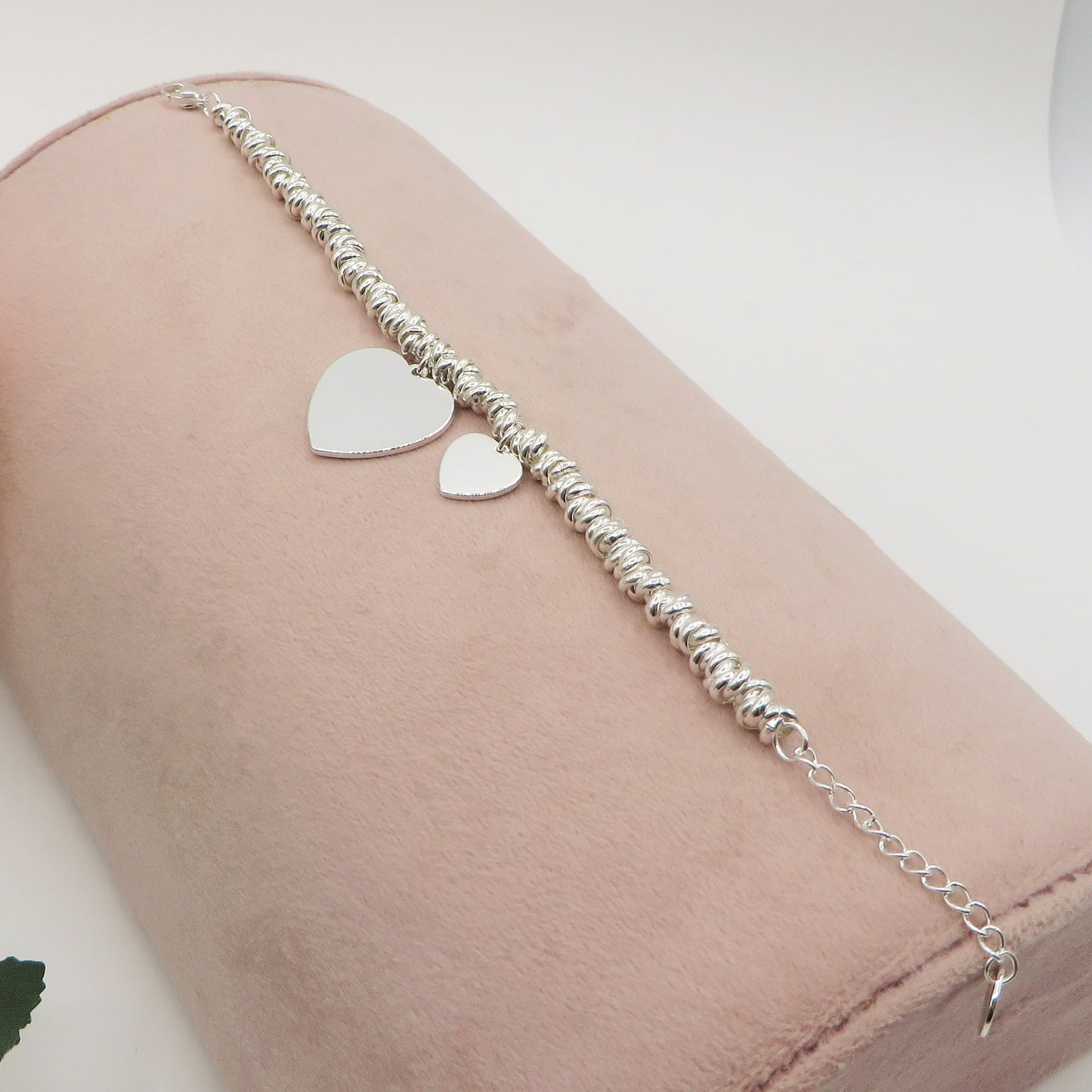 NODINI DOUBLE HEARTS Bagnato Argento ~ ACCIAIO INOSSIDABILE Bracciale con pendenti cuore