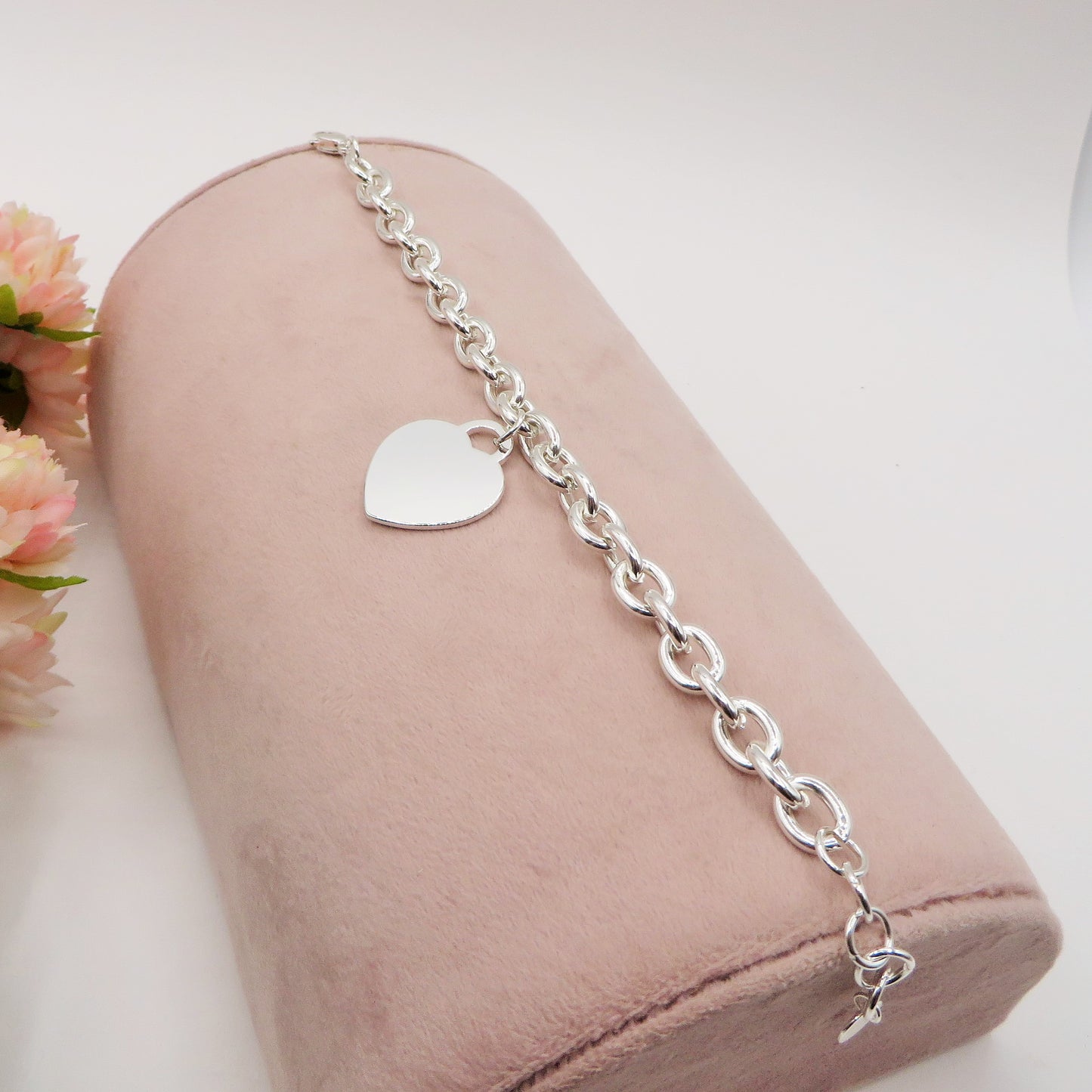 LIVIA Bagnato Argento ~ ACCIAIO INOSSIDABILE Bracciale con pendente cuore