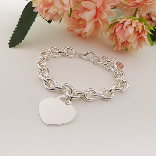 LIVIA Bagnato Argento ~ ACCIAIO INOSSIDABILE Bracciale con pendente cuore