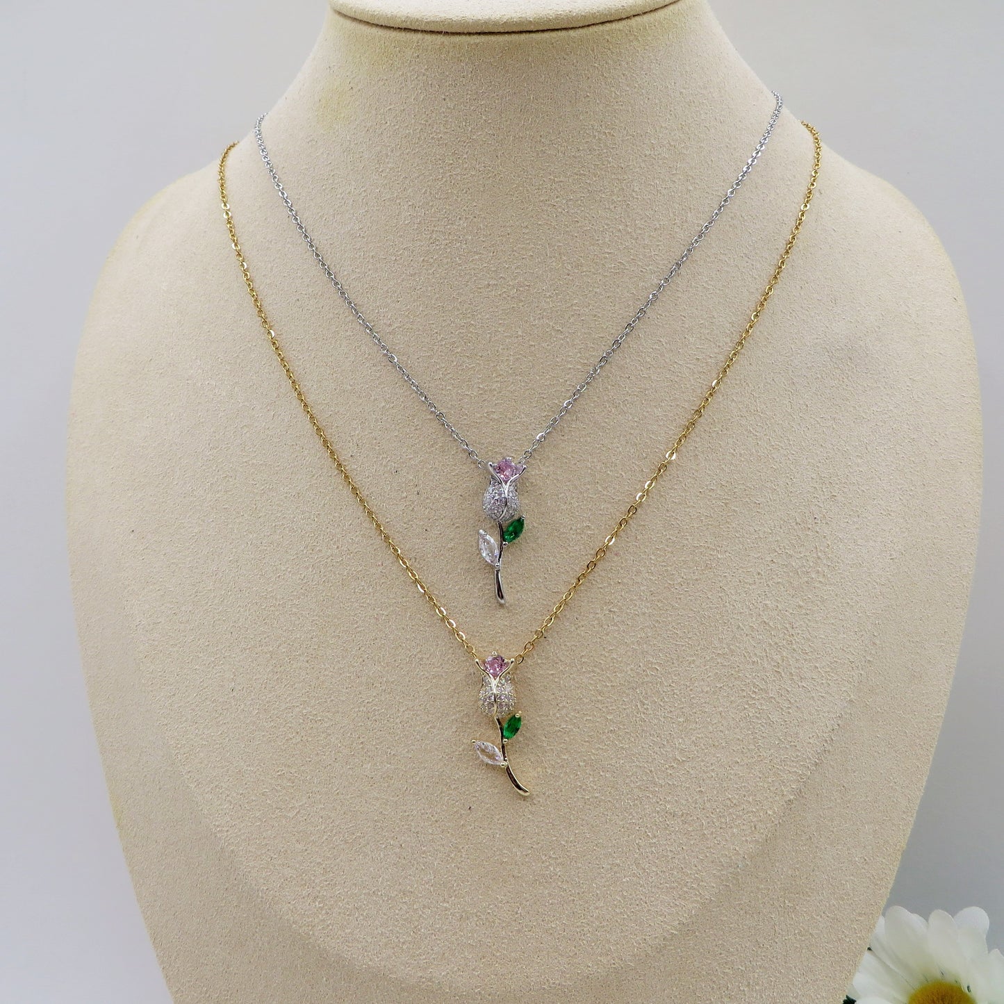 LIFE ROSE SHINE - ACCIAIO INOSSIDABILE- Collana con pendente ROSA in cubic zirconia
