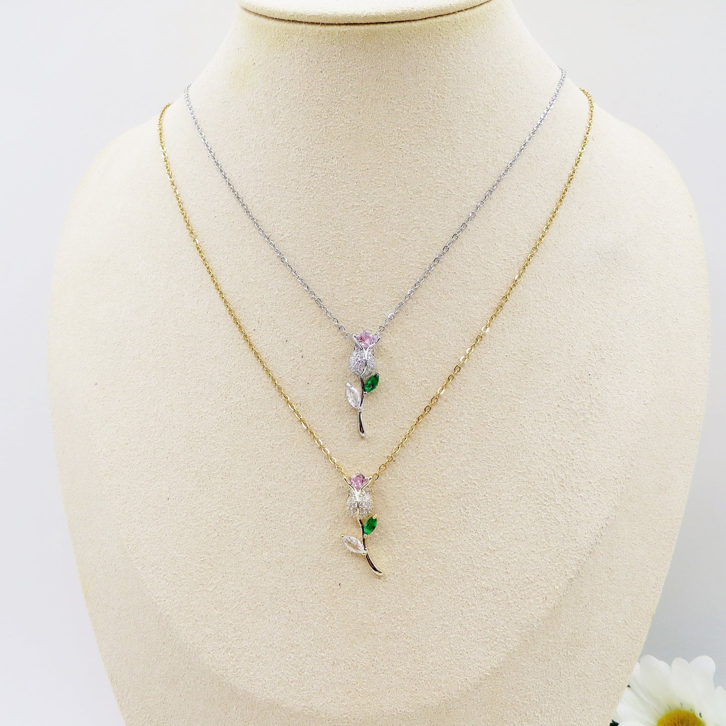 LIFE ROSE SHINE - ACCIAIO INOSSIDABILE- Collana con pendente ROSA in cubic zirconia