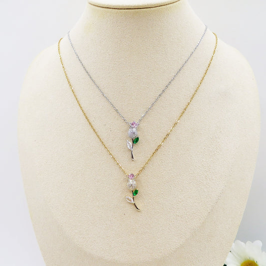 LIFE ROSE SHINE - ACCIAIO INOSSIDABILE- Collana con pendente ROSA in cubic zirconia