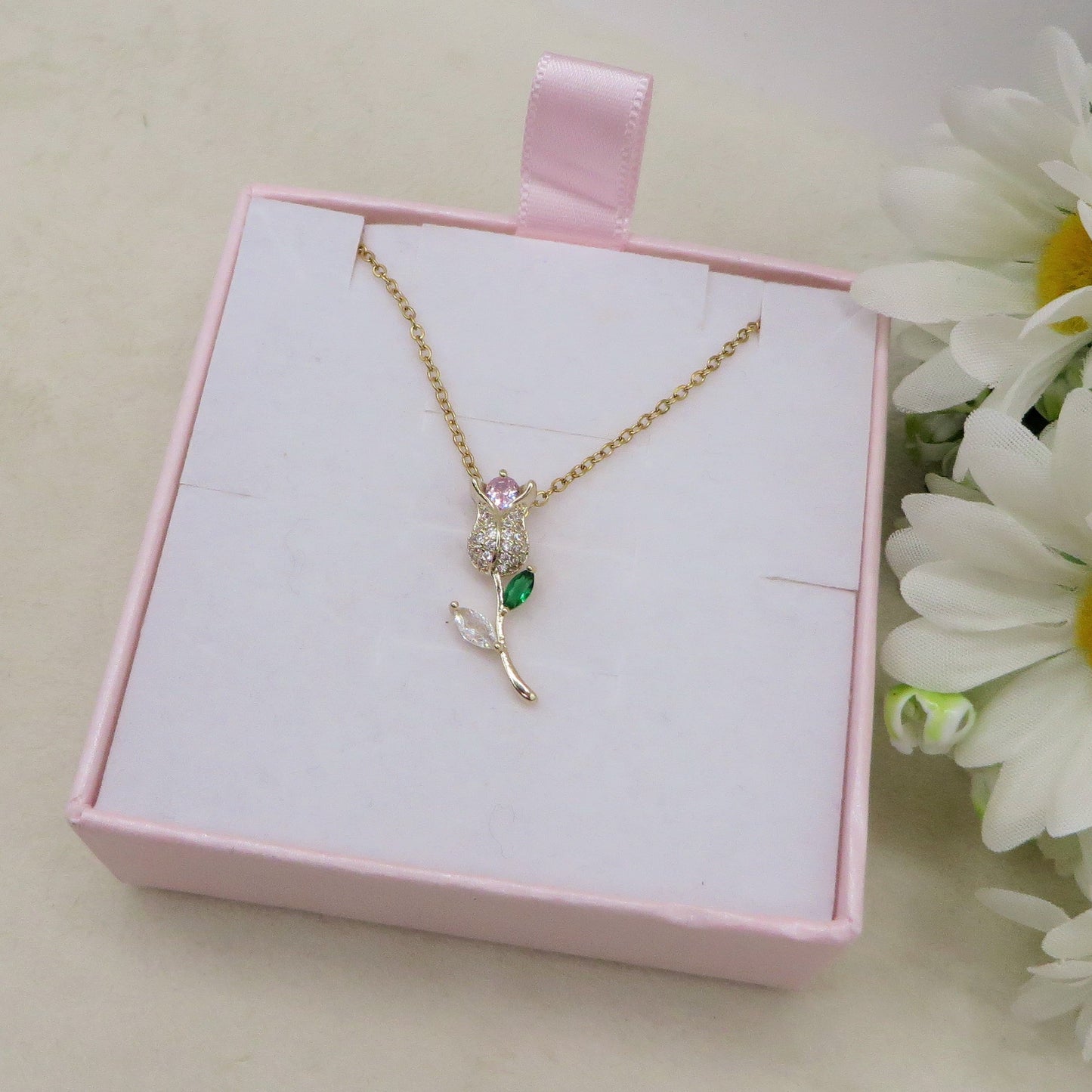 LIFE ROSE SHINE - ACCIAIO INOSSIDABILE- Collana con pendente ROSA in cubic zirconia