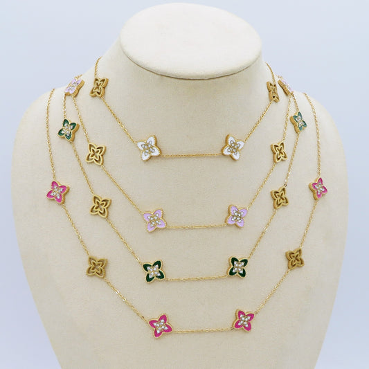 LILY SHINE ~ Collana flowers in ACCIAIO inossidabile smaltato + cubic zirconia