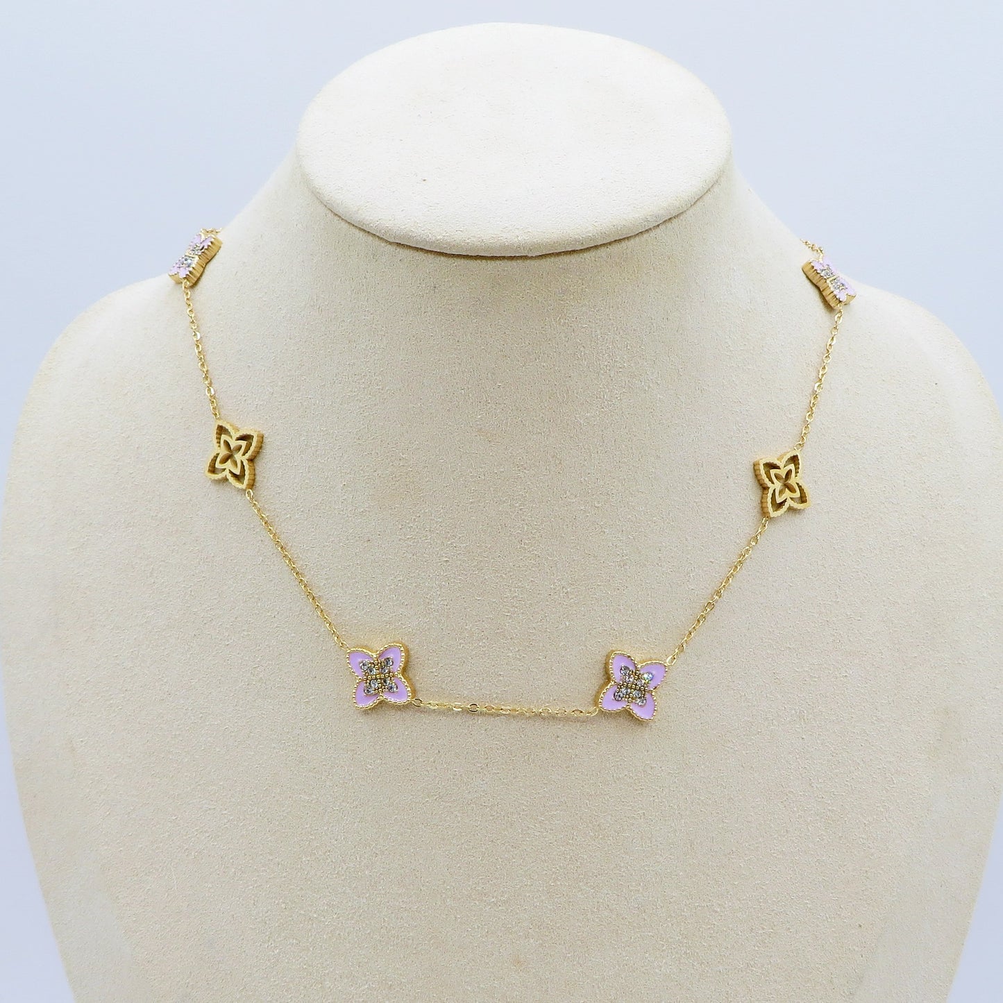 LILY SHINE ~ Collana flowers in ACCIAIO inossidabile smaltato + cubic zirconia