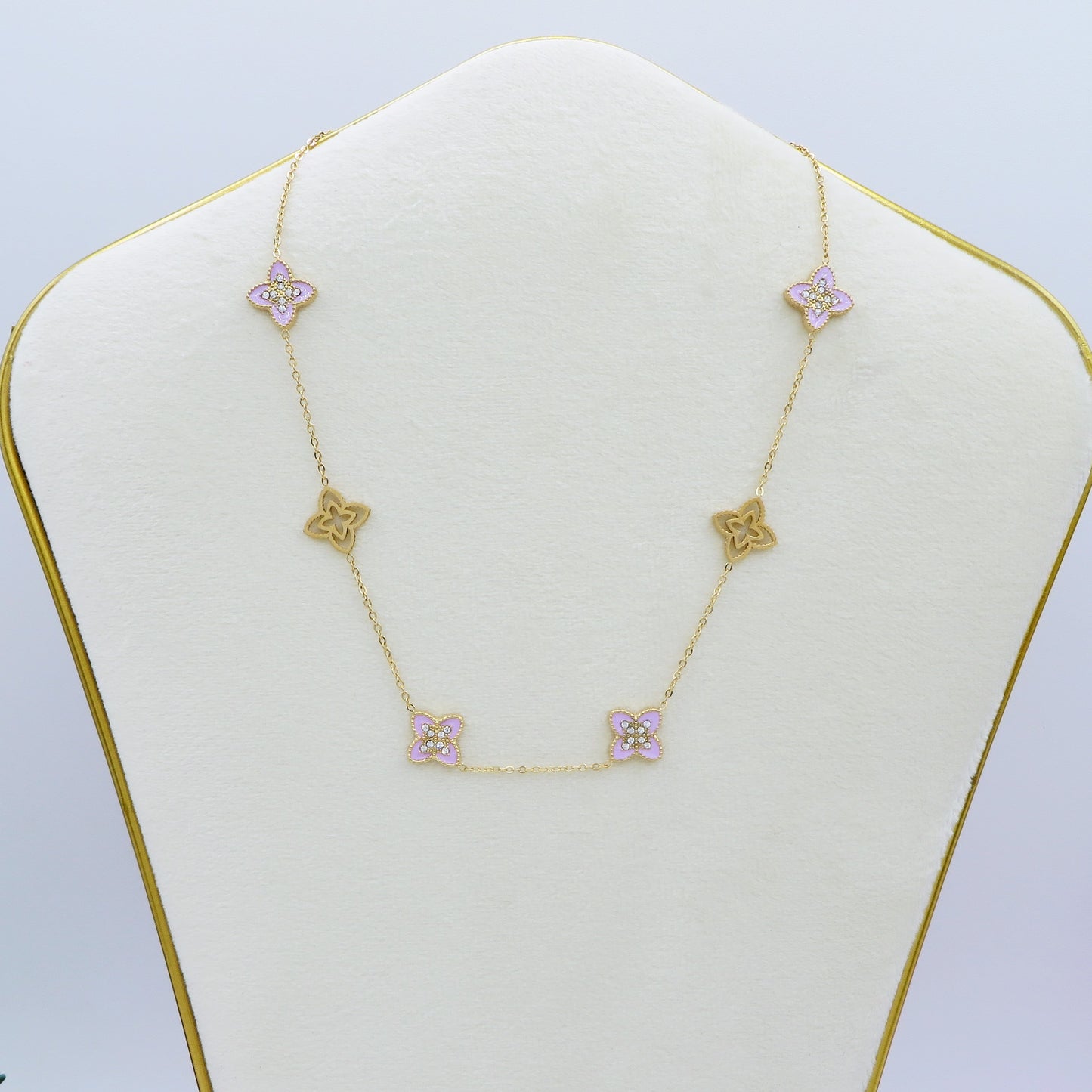 LILY SHINE ~ Collana flowers in ACCIAIO inossidabile smaltato + cubic zirconia