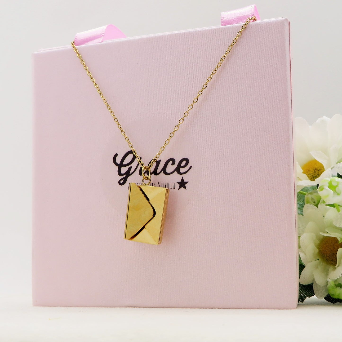 LOVE MAIL ~ ACCIAIO inossidabile - Collana ciondolo busta da lettere con incisione PERSONALIZZATA