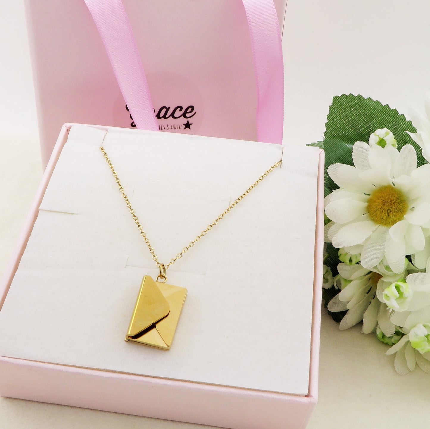 LOVE MAIL ~ ACCIAIO inossidabile - Collana ciondolo busta da lettere con incisione PERSONALIZZATA