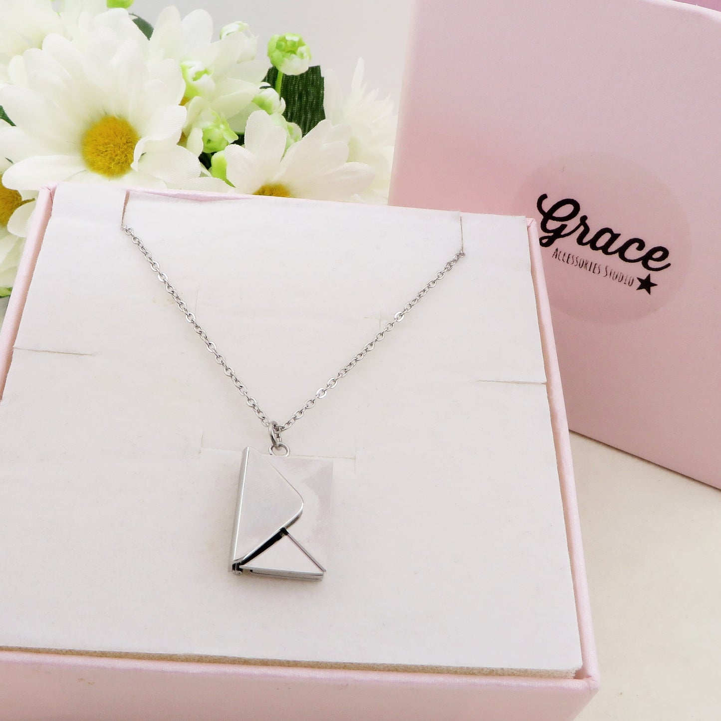 LOVE MAIL ~ ACCIAIO inossidabile - Collana ciondolo busta da lettere con incisione PERSONALIZZATA