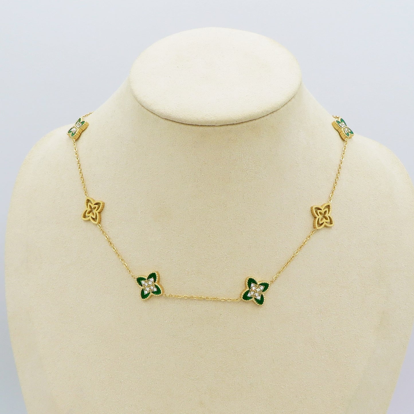 LILY SHINE ~ Collana flowers in ACCIAIO inossidabile smaltato + cubic zirconia