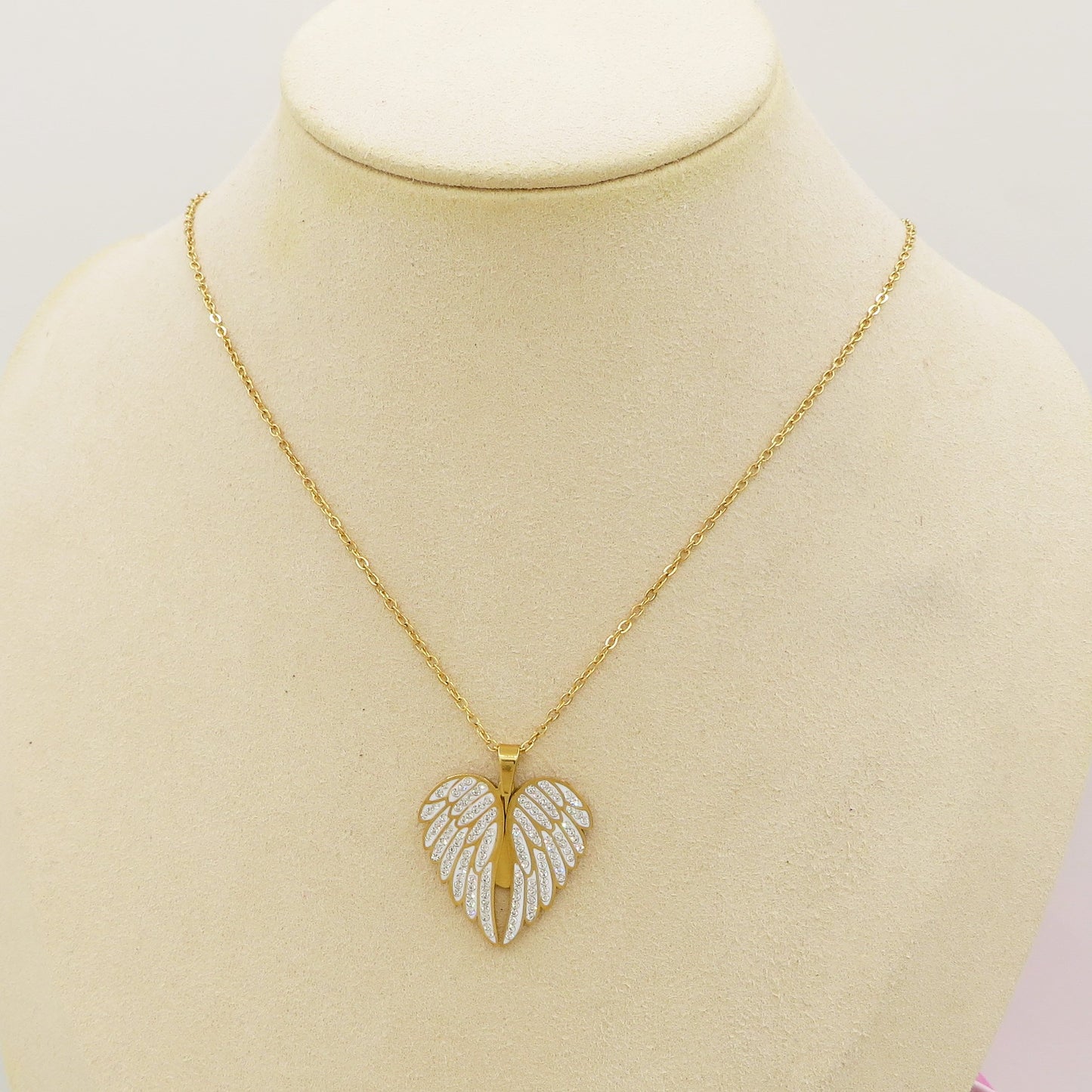 ANGEL HEART ~ ACCIAIO inossidabile - Collana ciondolo ali zirconate apribili con incisione PERSONALIZZATA