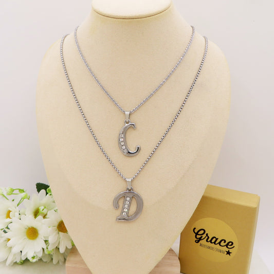 ENGLISH LUXURY INITIAL ~ Collana UNISEX maxi iniziale XL zirconata corsiva + catena diamantata o veneziana