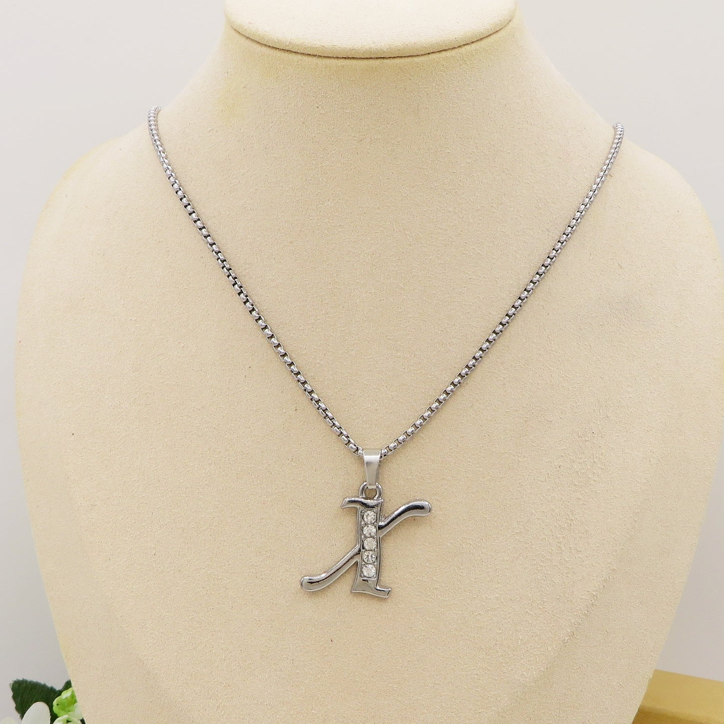 ENGLISH LUXURY INITIAL ~ Collana UNISEX maxi iniziale XL zirconata corsiva + catena diamantata o veneziana