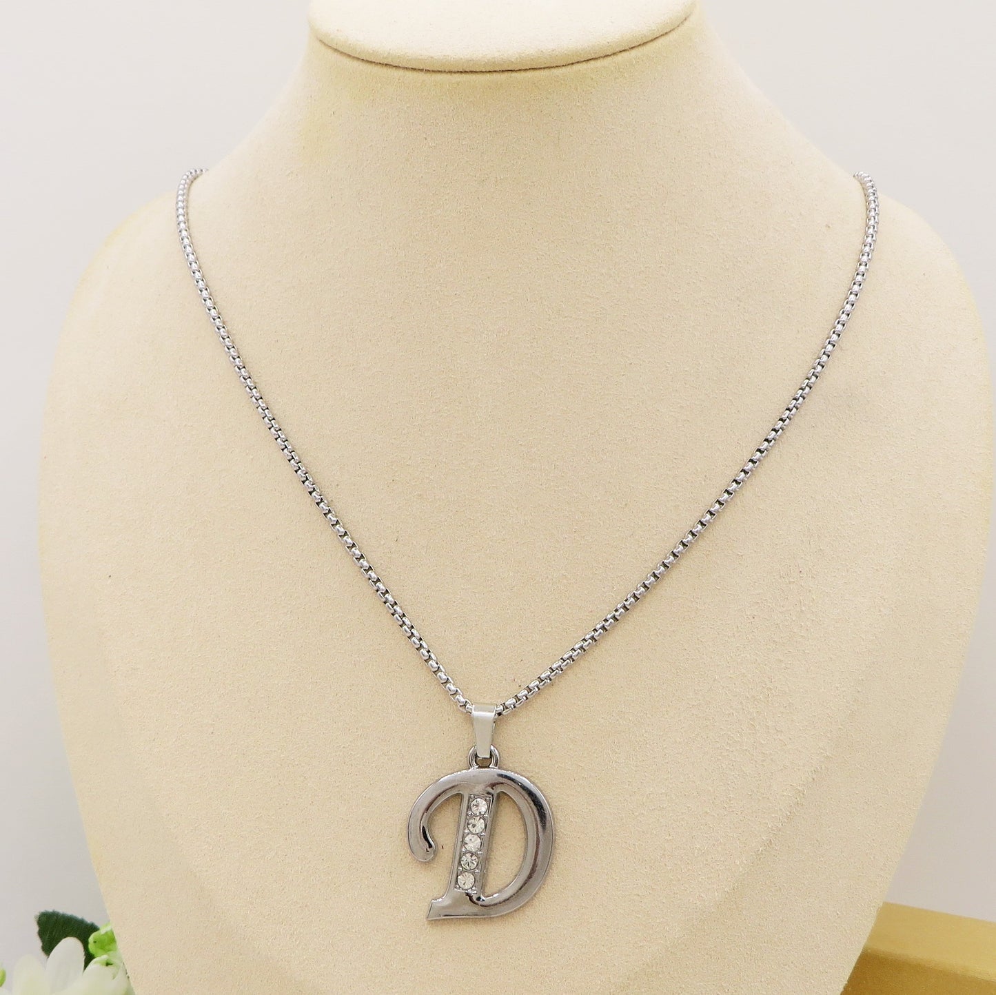 ENGLISH LUXURY INITIAL ~ Collana UNISEX maxi iniziale XL zirconata corsiva + catena diamantata o veneziana