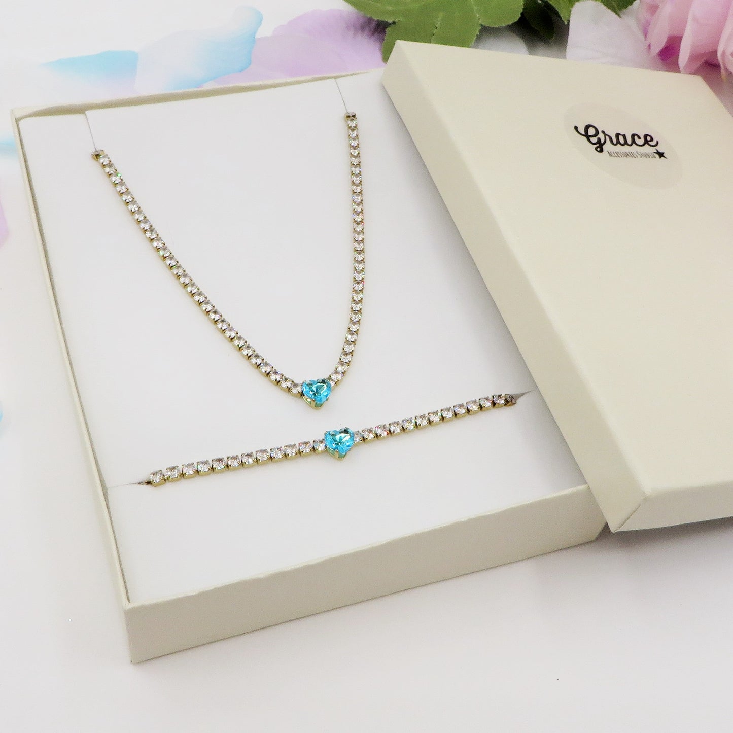 AURORA~ ACCIAIO INOSSIDABILE - Bracciale tennis in cubic zirconia con cuore centrale