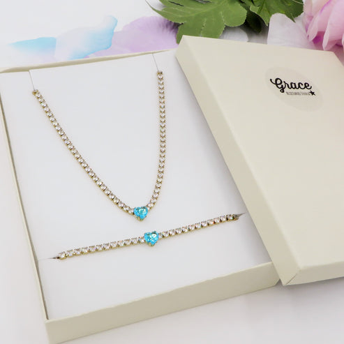 AURORA celeste gold SET~ Acciaio inossidabile Tennis con cubic zirconia