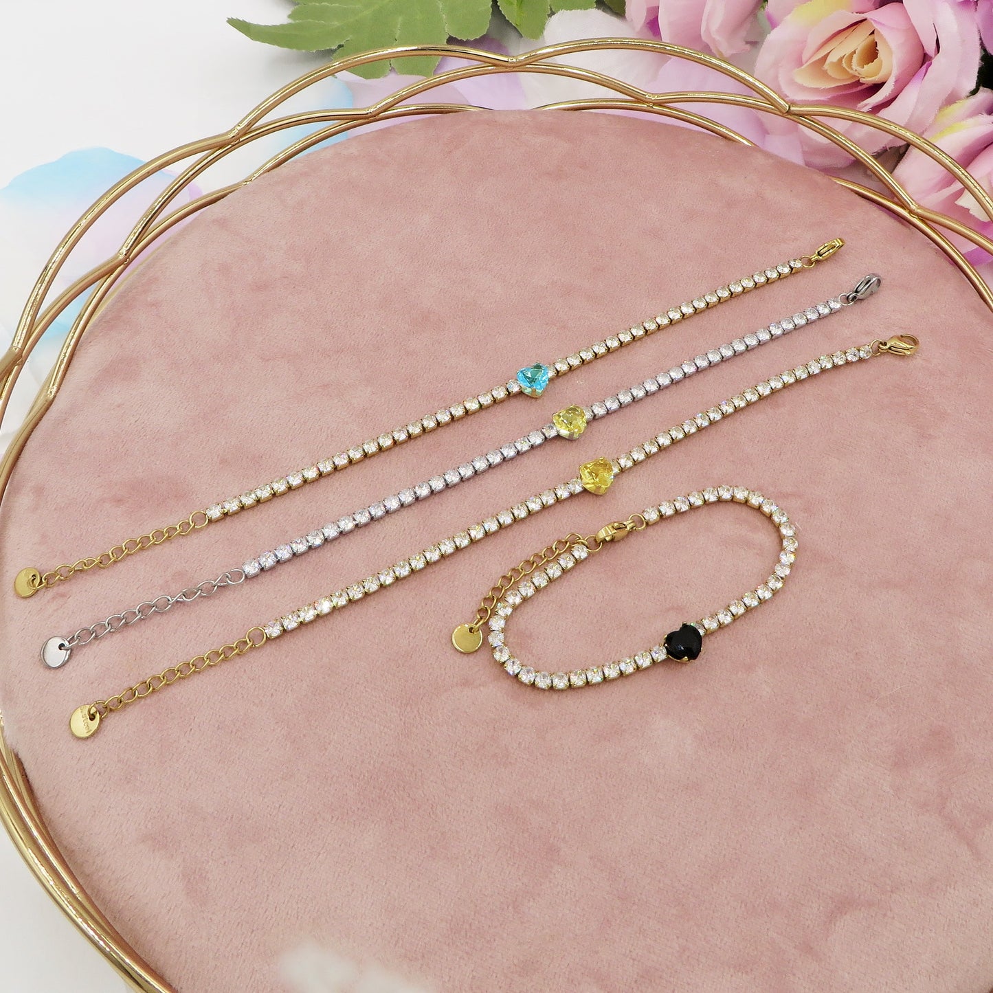 AURORA~ ACCIAIO INOSSIDABILE - Bracciale tennis in cubic zirconia con cuore centrale