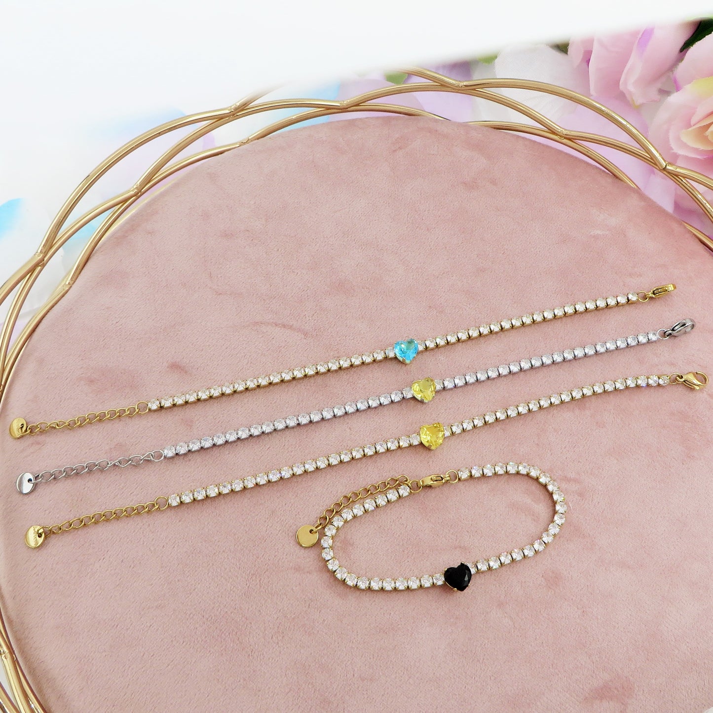 AURORA~ ACCIAIO INOSSIDABILE - Bracciale tennis in cubic zirconia con cuore centrale
